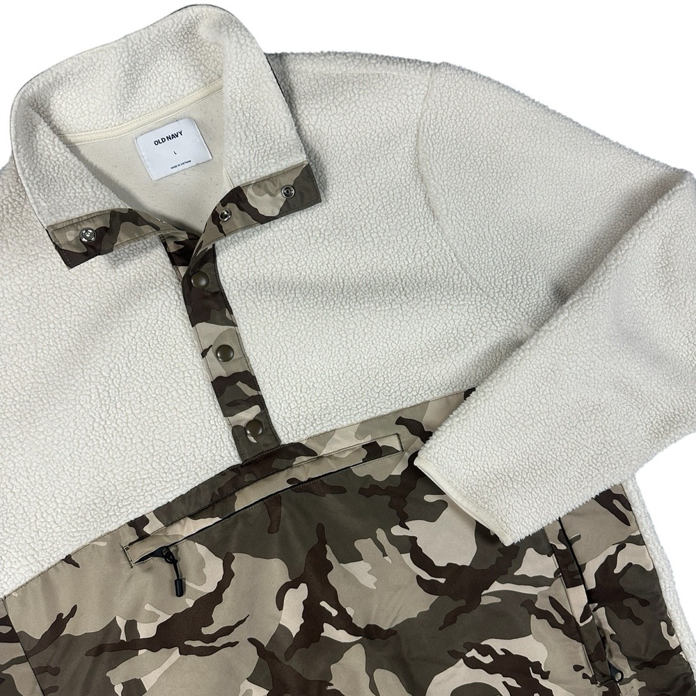 Camo Sherpa Snap-T Fleece Anorak Jacket Large Outdoors Hunting Old Navy‎